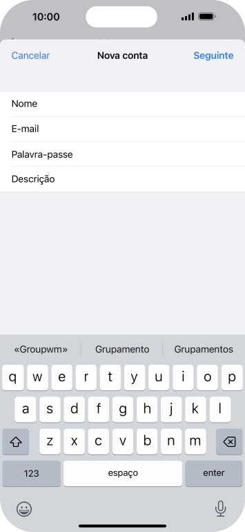 Prima Descrição e introduza o nome pretendido da conta de e-mail.