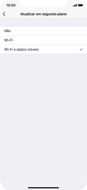 Para desativar a atualização de apps em segundo plano, prima Não.
