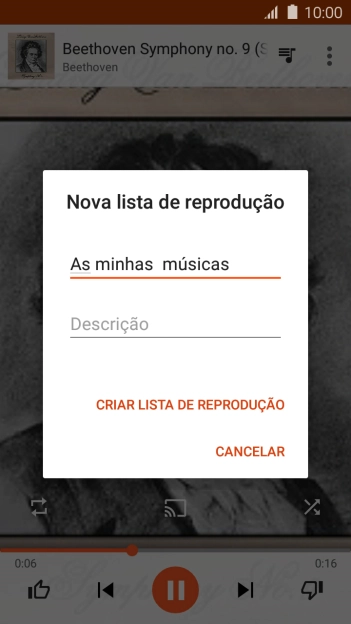 Introduza o nome pretendido para a lista de reprodução e prima CRIAR LISTA DE REPRODUÇÃO.