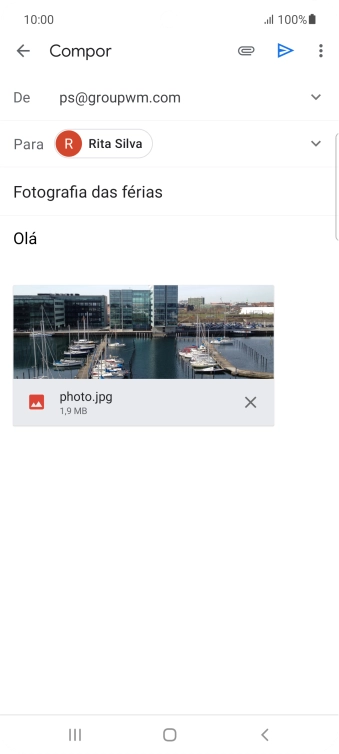 Prima o ícone para enviar quando terminar de escrever o seu e-mail.