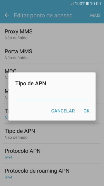 Introduza default e prima OK.