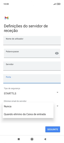 Prima Nunca para manter os e-mails no servidor quando estes são apagados no telefone.