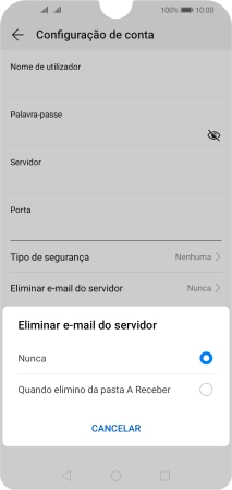 Prima Nunca para manter os e-mails no servidor quando estes são apagados no telefone.