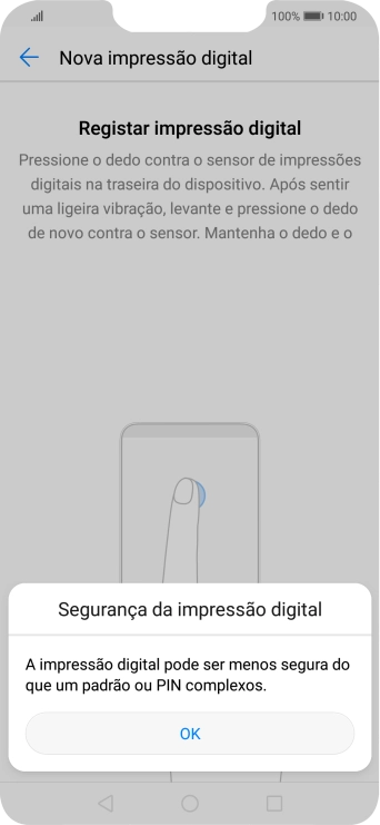 Prima OK e siga as indicações no ecrã para definir a impressão digital como código de bloqueio.