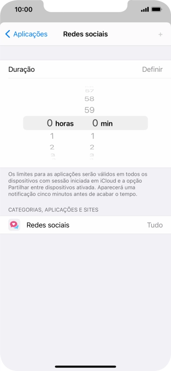Defina o limite de tempo pretendido para uso da categoria selecionada.