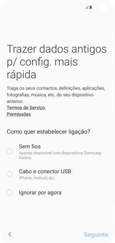 É possível transferir conteúdo de outro telefone quando o telefone for ativado antes da primeira utilização e quando o telefone tiver sido reiniciado. Quando esta imagem for mostrada no ecrã, o telefone está pronto para transferir conteúdo de outro telefone.