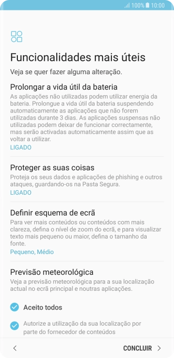 Siga as indicações no ecrã para transferir conteúdo de outro telefone e completar a ativação do telefone.