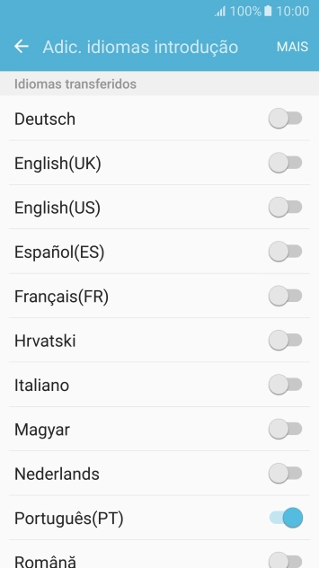 Prima o idioma pretendido para o adicionar.