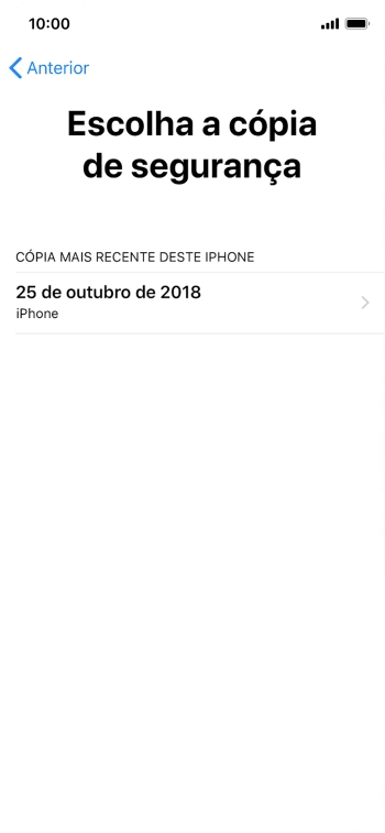Prima a cópia de segurança pretendida e aguarde enquanto o telefone restaura o conteúdo a partir da cópia de segurança escolhida. Siga as indicações posteriores no ecrã para configurar o telefone de modo que este fique pronto a ser utilizado.