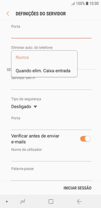 Prima Nunca para manter os e-mails no servidor quando estes são apagados no telefone.