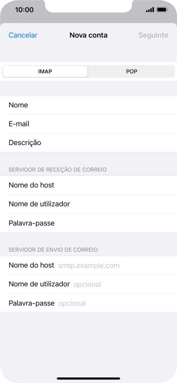 Prima Nome do host e insira smtp.vodafone.pt.