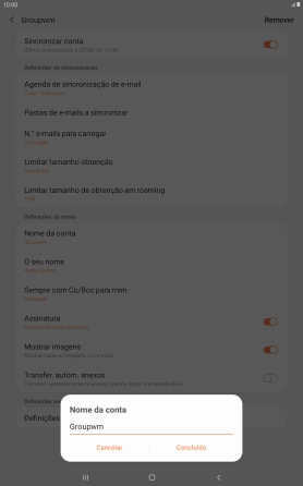 Introduza o nome pretendido da conta de e-mail Concluído.