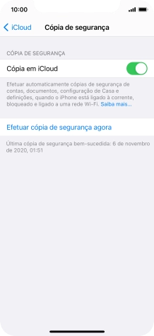 Prima Efetuar cópia de segurança agora e aguarde enquanto é efetuada a cópia de segurança do conteúdo da memória do telefone.