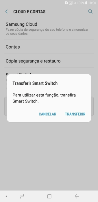 Se for solicitado, deve fazer o download do Smart Switch para o seu telefone. Siga as indicações no ecrã para fazer o download do Smart Switch.