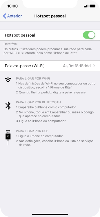 Prima Palavra-passe (Wi-Fi) e introduza a password pretendida.