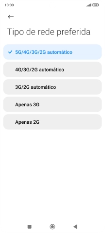 Prima o tipo de rede pretendido.
