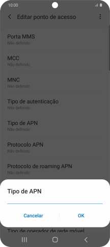 Introduza default e prima OK.