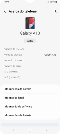 O código IMEI é mostrado no ecrã.