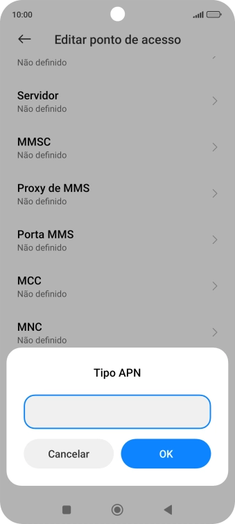 Introduza default e prima OK.