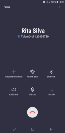 Prima o ícone para terminar a chamada.