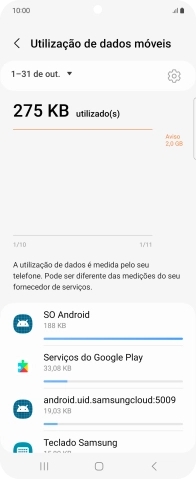 O consumo de dados de cada aplicação é mostrado sob o nome da aplicação.
