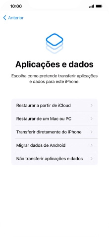 É possível restaurar conteúdo a partir de uma cópia de segurança em iCloud, quando o telefone for ativado antes da primeira utilização e quando o telefone tiver sido reiniciado. Quando esta imagem for mostrada no ecrã, o telefone está pronto para restaurar conteúdo a partir de uma cópia de segurança em iCloud.