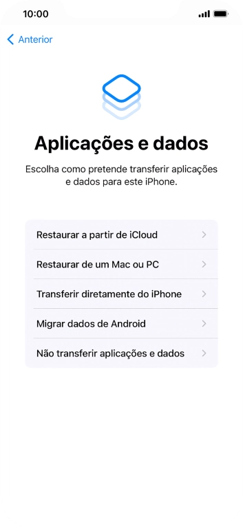 É possível restaurar conteúdo a partir de uma cópia de segurança em iCloud, quando o telefone for ativado antes da primeira utilização e quando o telefone tiver sido reiniciado. Quando esta imagem for mostrada no ecrã, o telefone está pronto para restaurar conteúdo a partir de uma cópia de segurança em iCloud.
