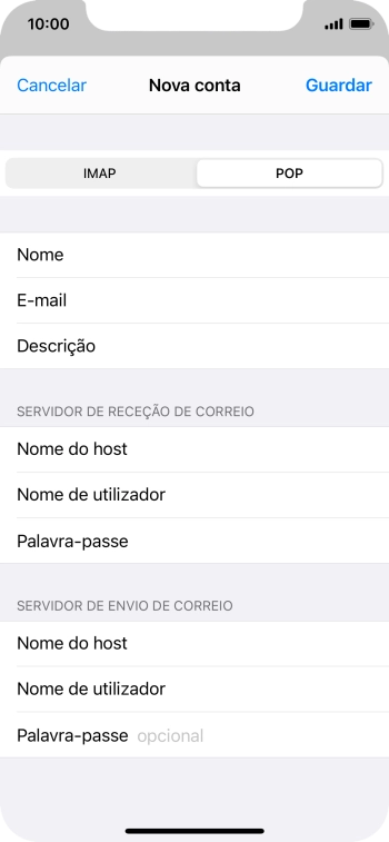 Prima Palavra-passe e introduza a password da sua conta de e-mail na Vodafone.