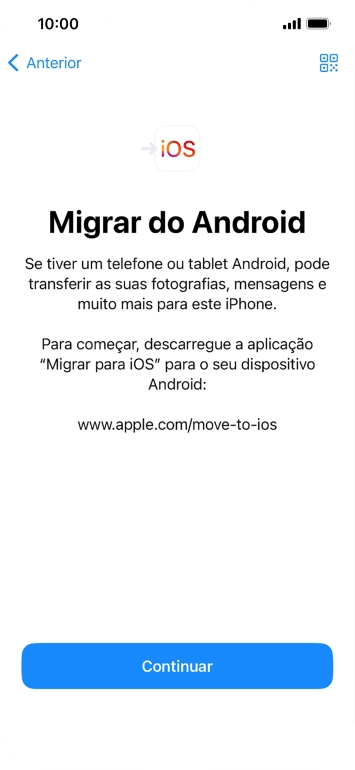 Antes de ser possível transferir conteúdo para o seu telefone, é necessário instalar a app 