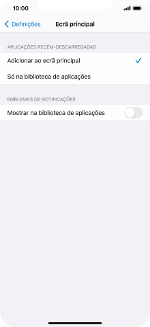 Para adicionar apps recém descarregadas ao ecrã inicial e à biblioteca de apps, deve premir Adicionar ao ecrã principal.