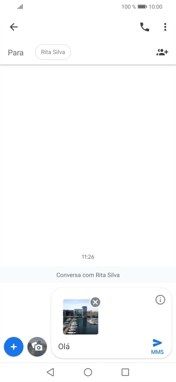 Prima o ícone para enviar quando terminar de escrever a sua mensagem multimédia.