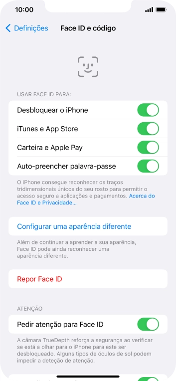 Prima os indicadores junto às definições pretendidas para as ativar ou desativar.