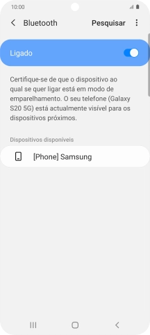 Prima o dispositivo Bluetooth pretendido e siga as indicações no ecrã para emparelhar o dispositivo pretendido com o telefone.