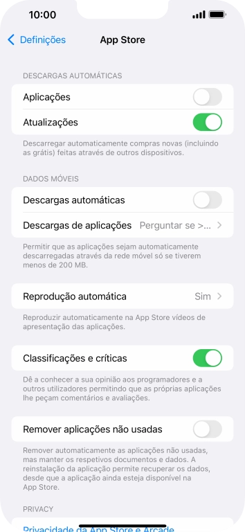 Prima o indicador junto aos tipos de conteúdo pretendidos para ativar ou desativar a função.