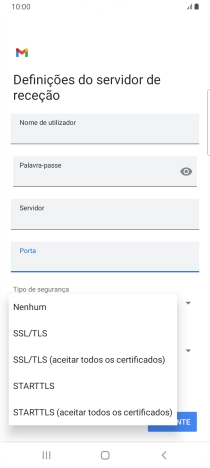 Prima SSL/TLS para ativar a função.
