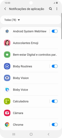 Prima o indicador junto às apps pretendidas para ativar ou desativar a função.