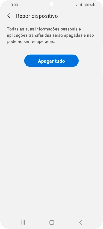 Prima Apagar tudo. Aguarde um momento enquanto o telefone restabelece as definições originais. Siga as indicações no ecrã para configurar o telefone de modo que este fique pronto a ser utilizado.