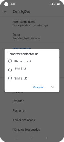 Prima o cartão SIM pretendido.