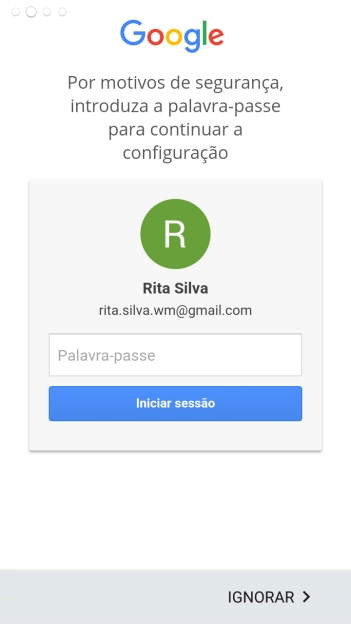 Prima Palavra-passe e introduza a password da sua conta Google.
