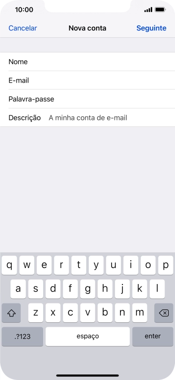 Prima Descrição e introduza o nome pretendido da conta de e-mail.