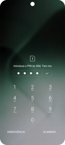Se o cartão SIM estiver bloqueado, deve introduzir o seu código PIN e premir o ícone para aceitar.