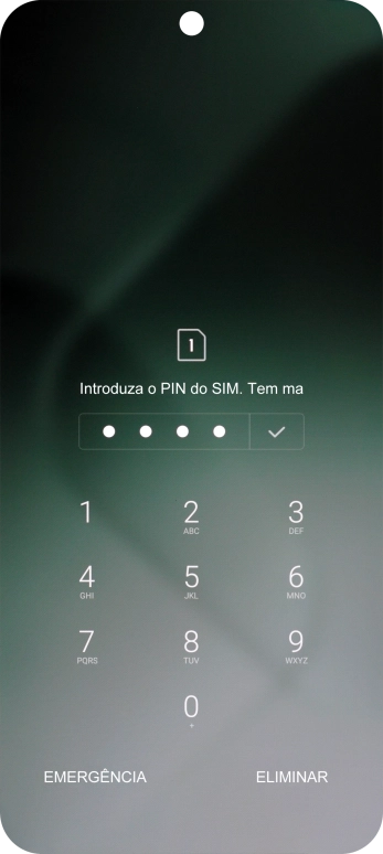 Se o cartão SIM estiver bloqueado, deve introduzir o seu código PIN e premir o ícone para aceitar.