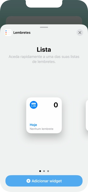 Para escolher a dimensão pretendida para o widget, deslize o dedo para a direita ou para a esquerda sobre o ecrã.