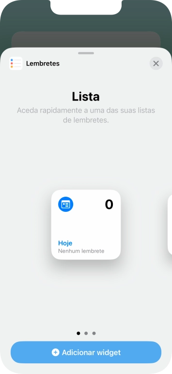 Para escolher a dimensão pretendida para o widget, deslize o dedo para a direita ou para a esquerda sobre o ecrã.