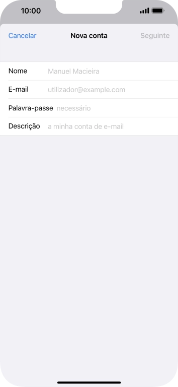 Prima Nome e introduza o nome do remetente pretendido.