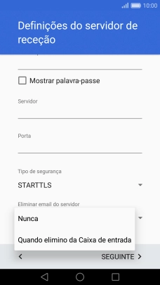 Prima Nunca para manter os e-mails no servidor quando estes são apagados no telefone.
