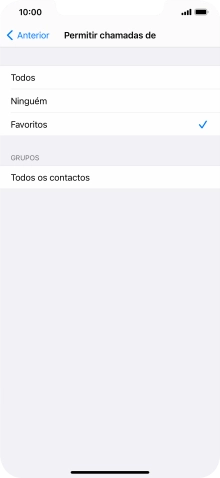 Prima as definições pretendidas para escolher quais os contactos que lhe podem ligar quando a função 