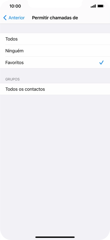 Prima as definições pretendidas para escolher quais os contactos que lhe podem ligar quando a função 