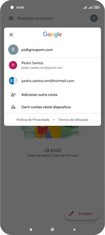 Prima a conta de e-mail pretendida.