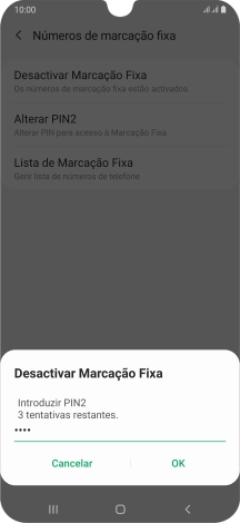 Introduza o código PIN2 e prima OK.